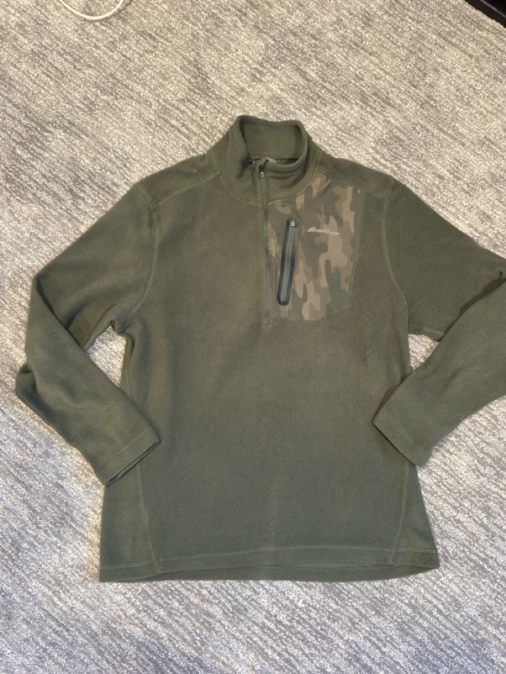 Eddie Bauer Green & Camo Fleece 1/4 Pullover Camouflage Shirt Mens Medium